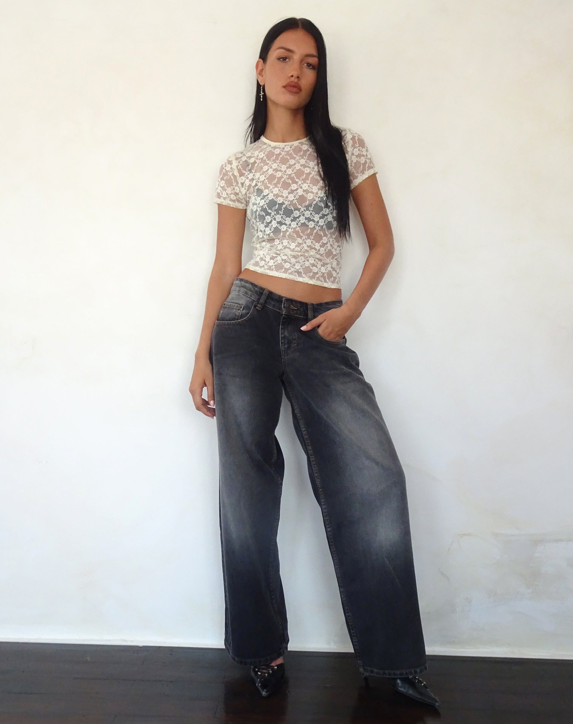 Zorani Lace Baby Tee in Ivory sold by Motel Rocks product image thumbnail 3