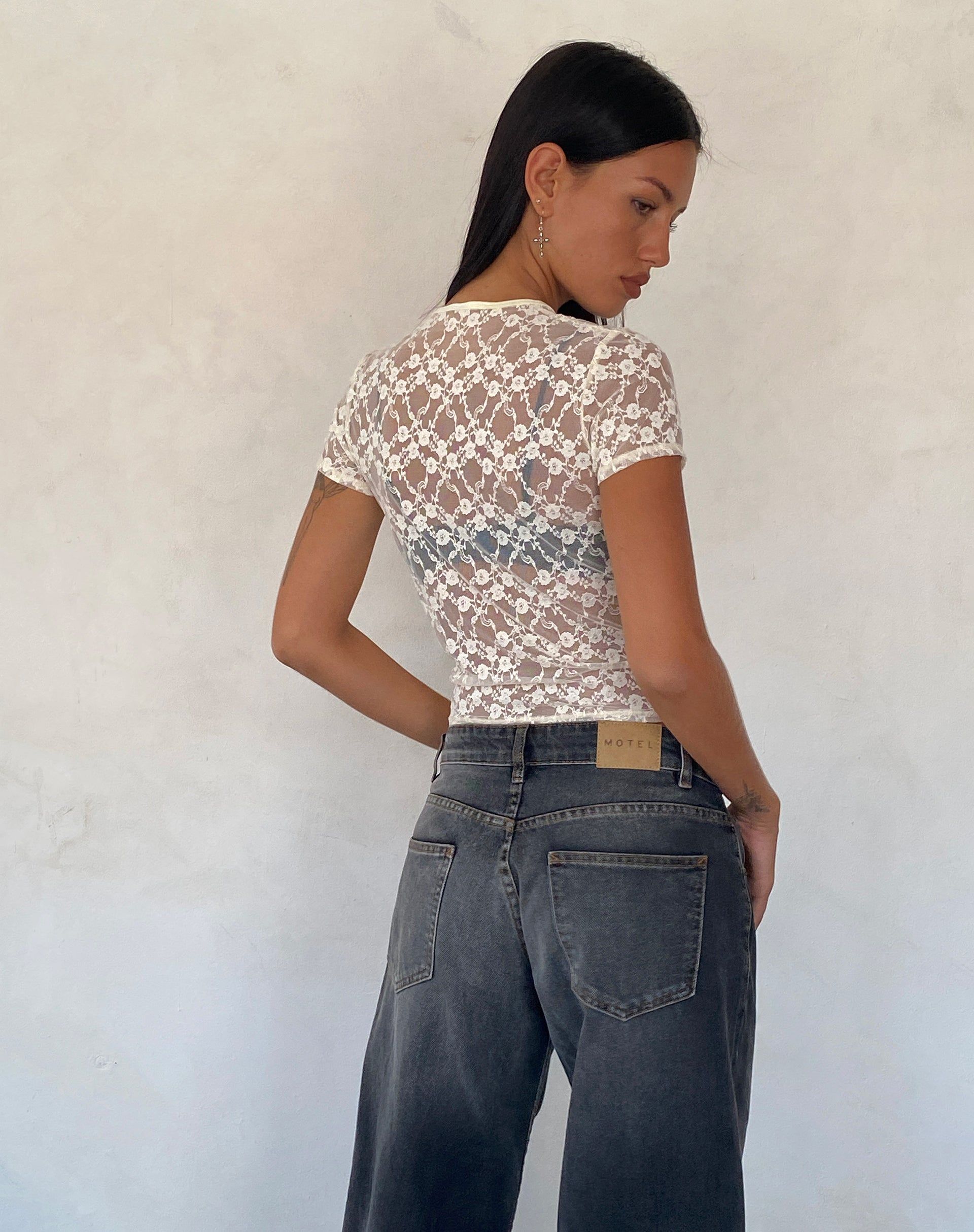 Zorani Lace Baby Tee in Ivory sold by Motel Rocks product image thumbnail 5