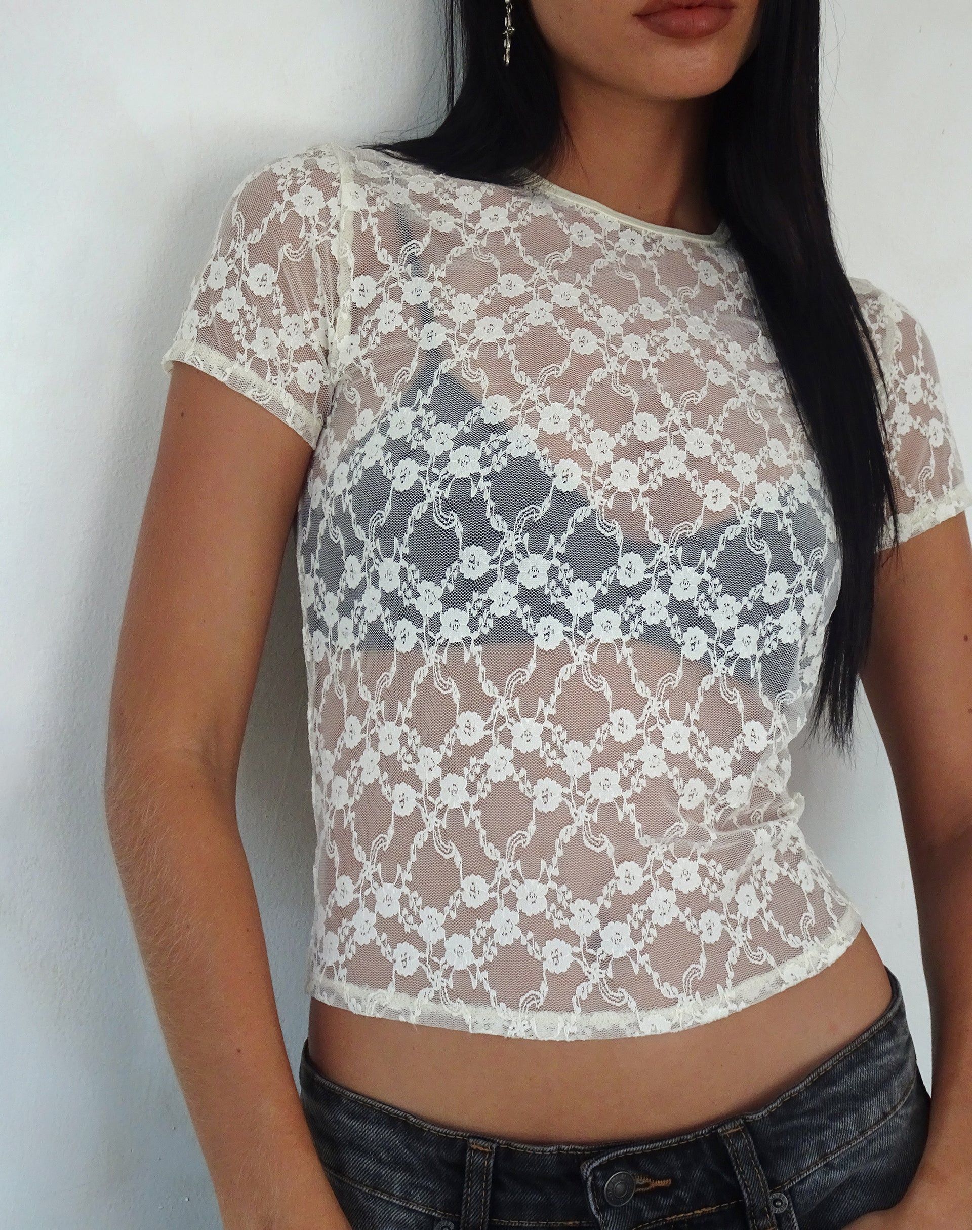 Zorani Lace Baby Tee in Ivory sold by Motel Rocks product image thumbnail 4