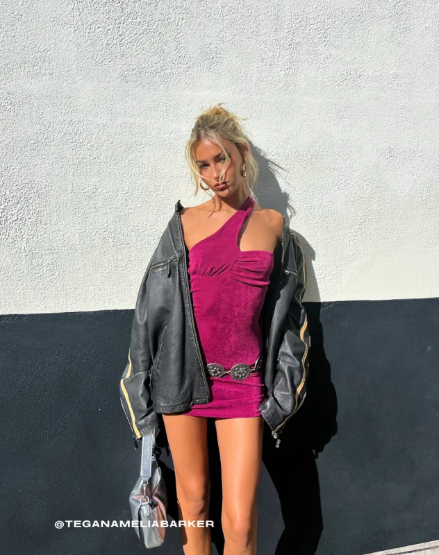 Alessa One Shoulder Mini Dress in Magenta Purple sold by Motel Rocks