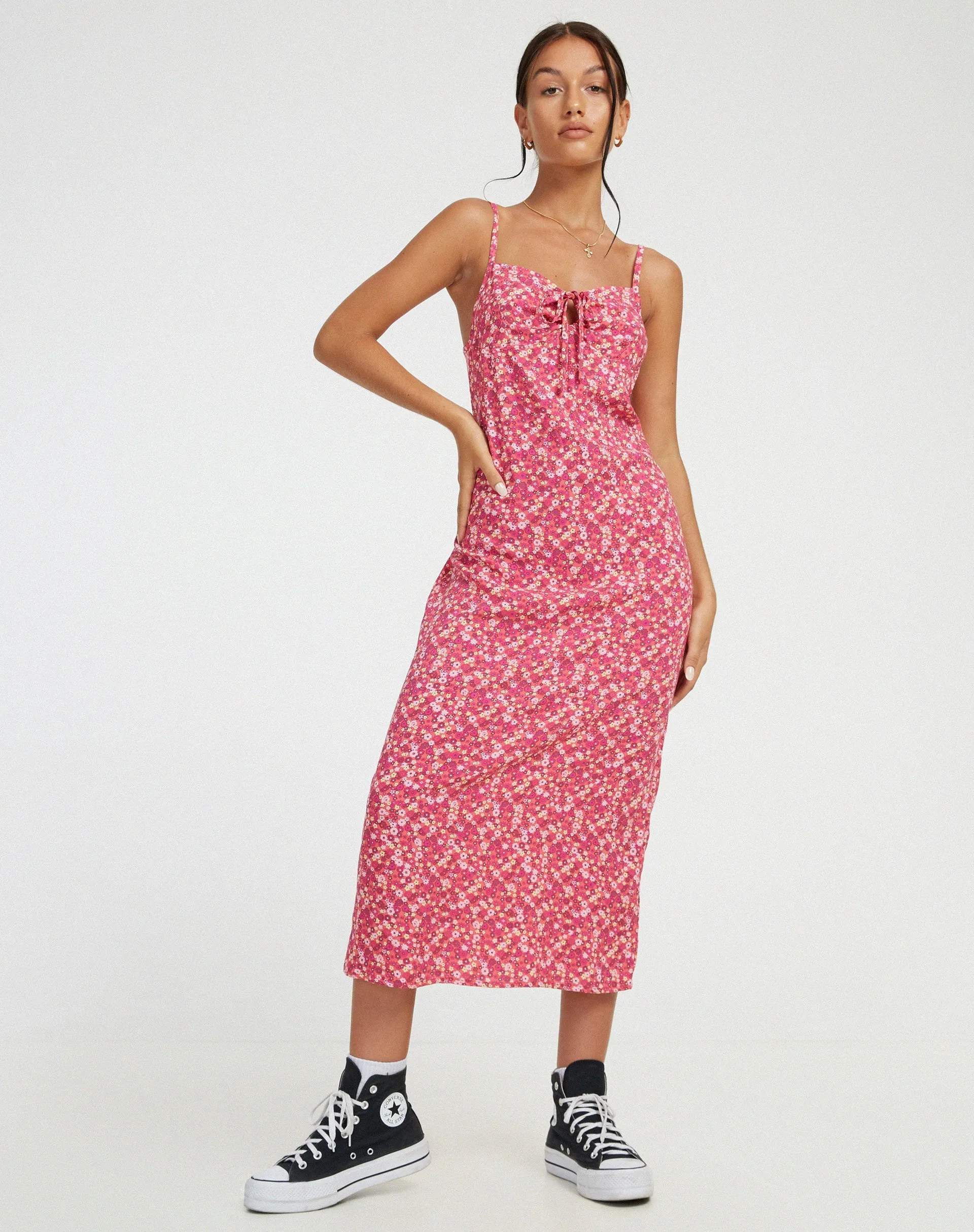 Shiori Midi Dress in Ditsy Floral Pink sold by Motel Rocks product image thumbnail 3