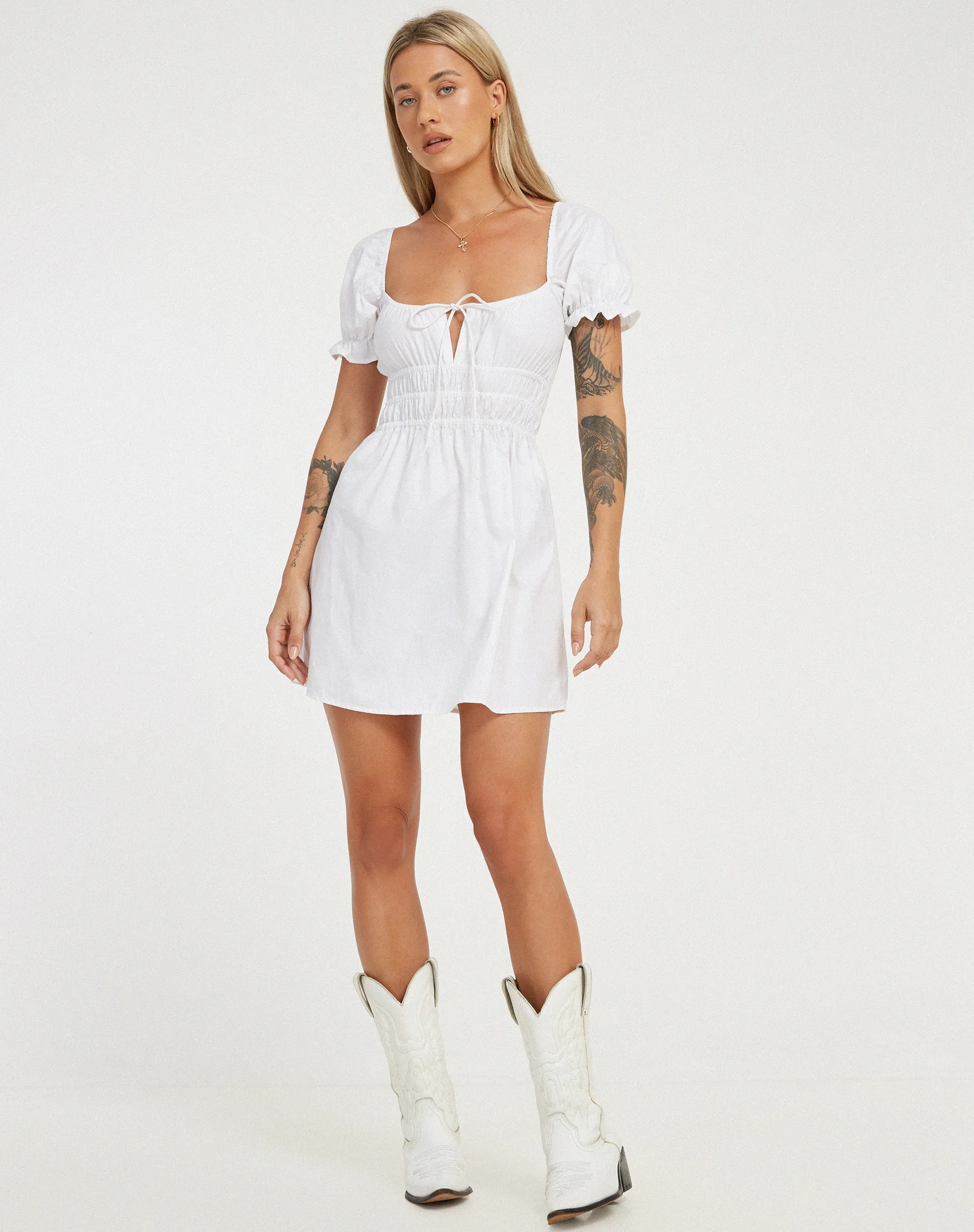 Rosmilly Mini Dress in White sold by Motel Rocks product image thumbnail 4