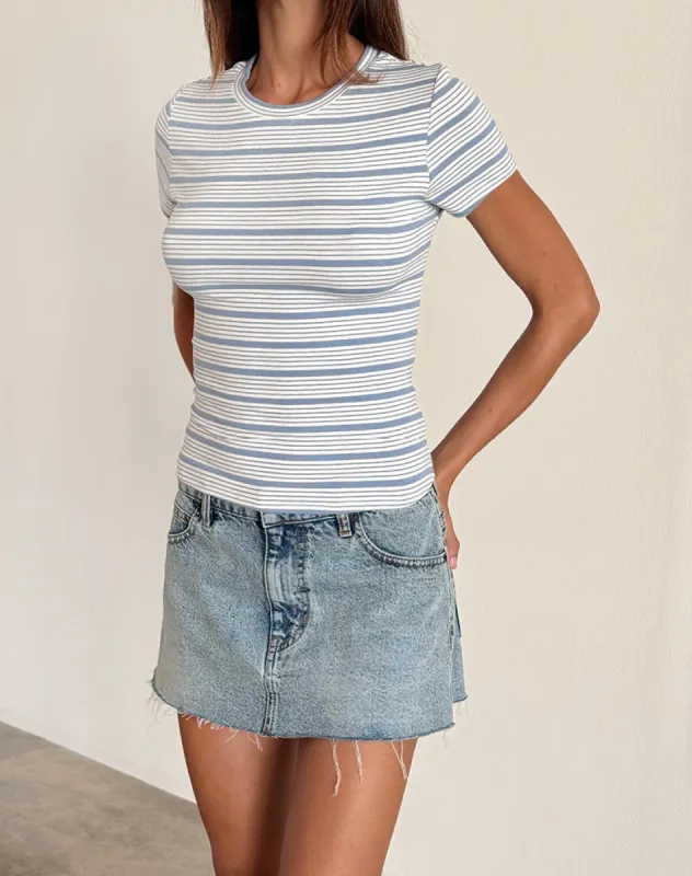 Kenichi Top in Stripe Blue and White Jersey sold by Motel Rocks