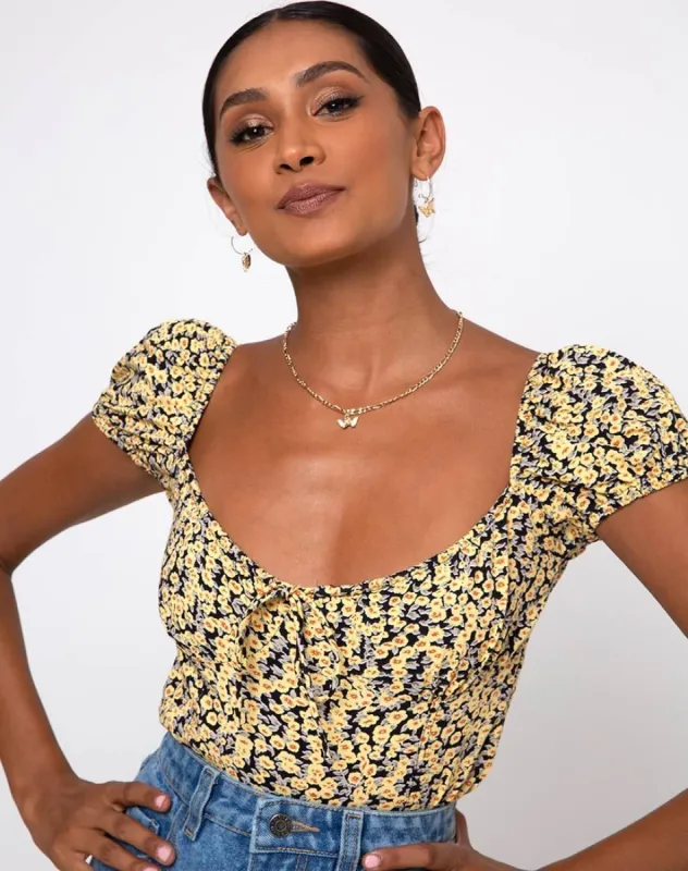 Mazu Top in Mini Bloom Yellow sold by Motel Rocks