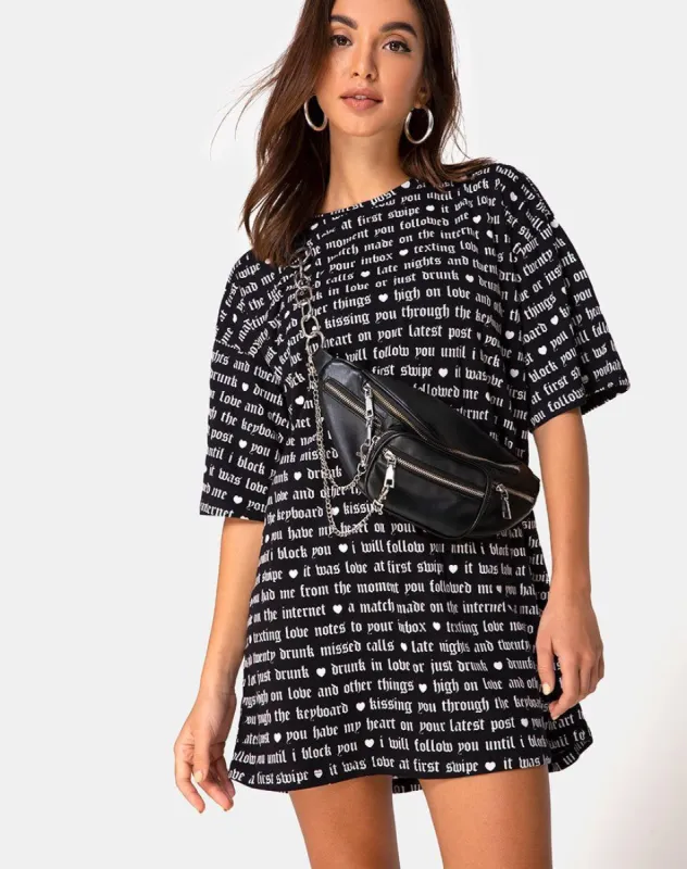 Sunny Kiss Tee in Black with Love At First Swipe Print sold by Motel Rocks