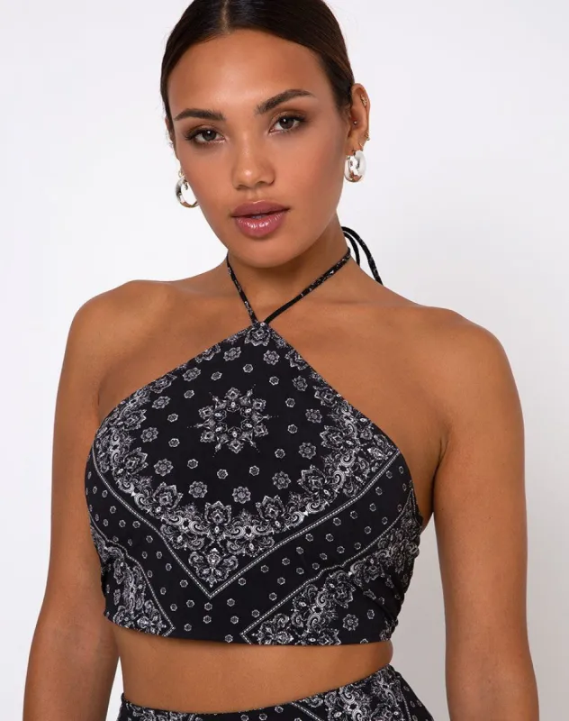 Maudy Crop Top in Bandana Black Placement sold by Motel Rocks