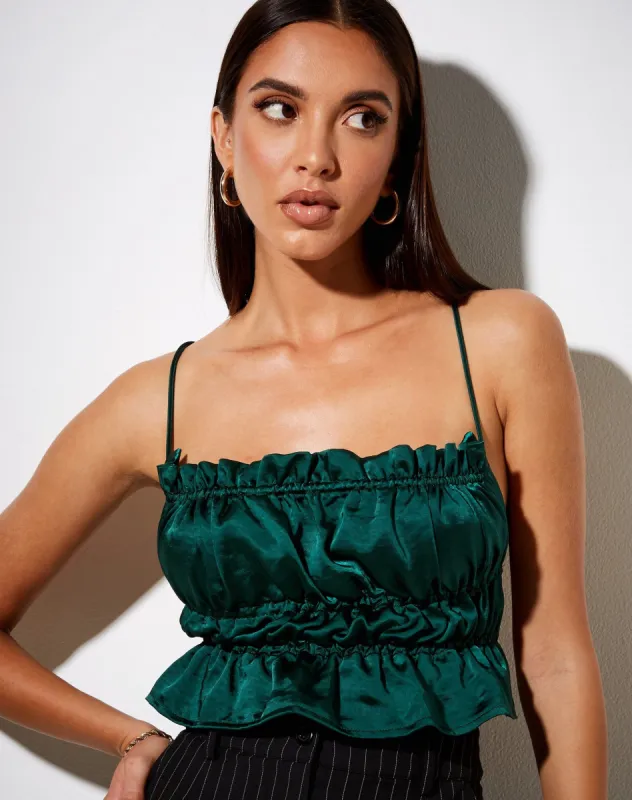 Gamera Cami Top in Satin Forest Green sold by Motel Rocks
