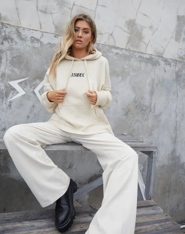 Oversize Hoody in Stone with Angel Embro sold by Motel Rocks