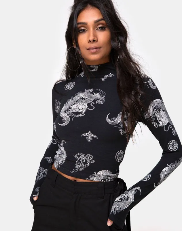 Lara Crop Top in Black Dragon sold by Motel Rocks