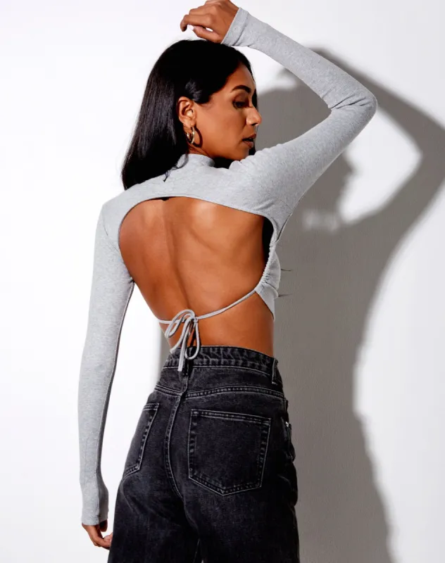 Quelia Crop Top in Rib Greymarl sold by Motel Rocks