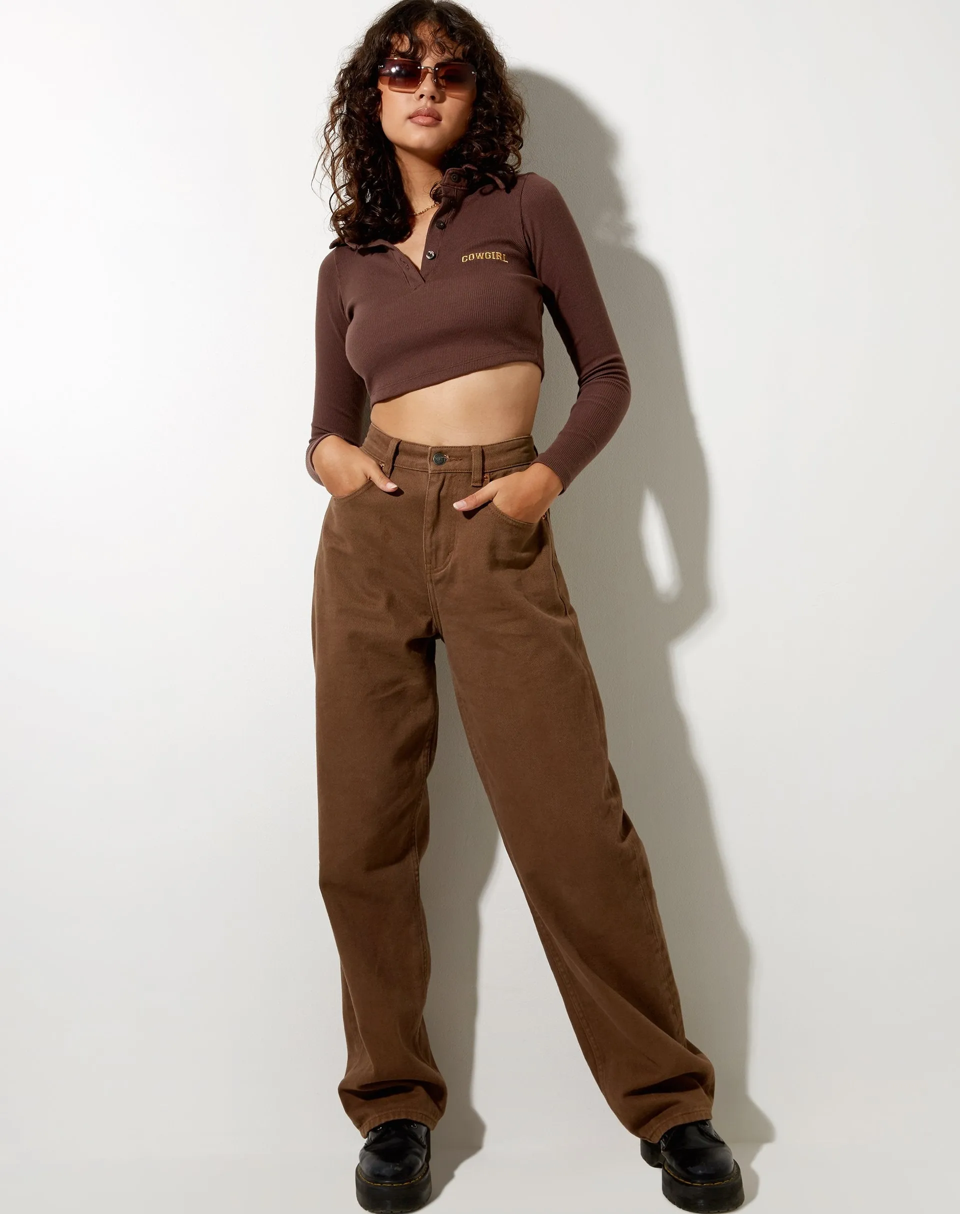 Elody Crop Top in Rib Deep Mahogany Cowgirl Embro sold by Motel Rocks product image thumbnail 5