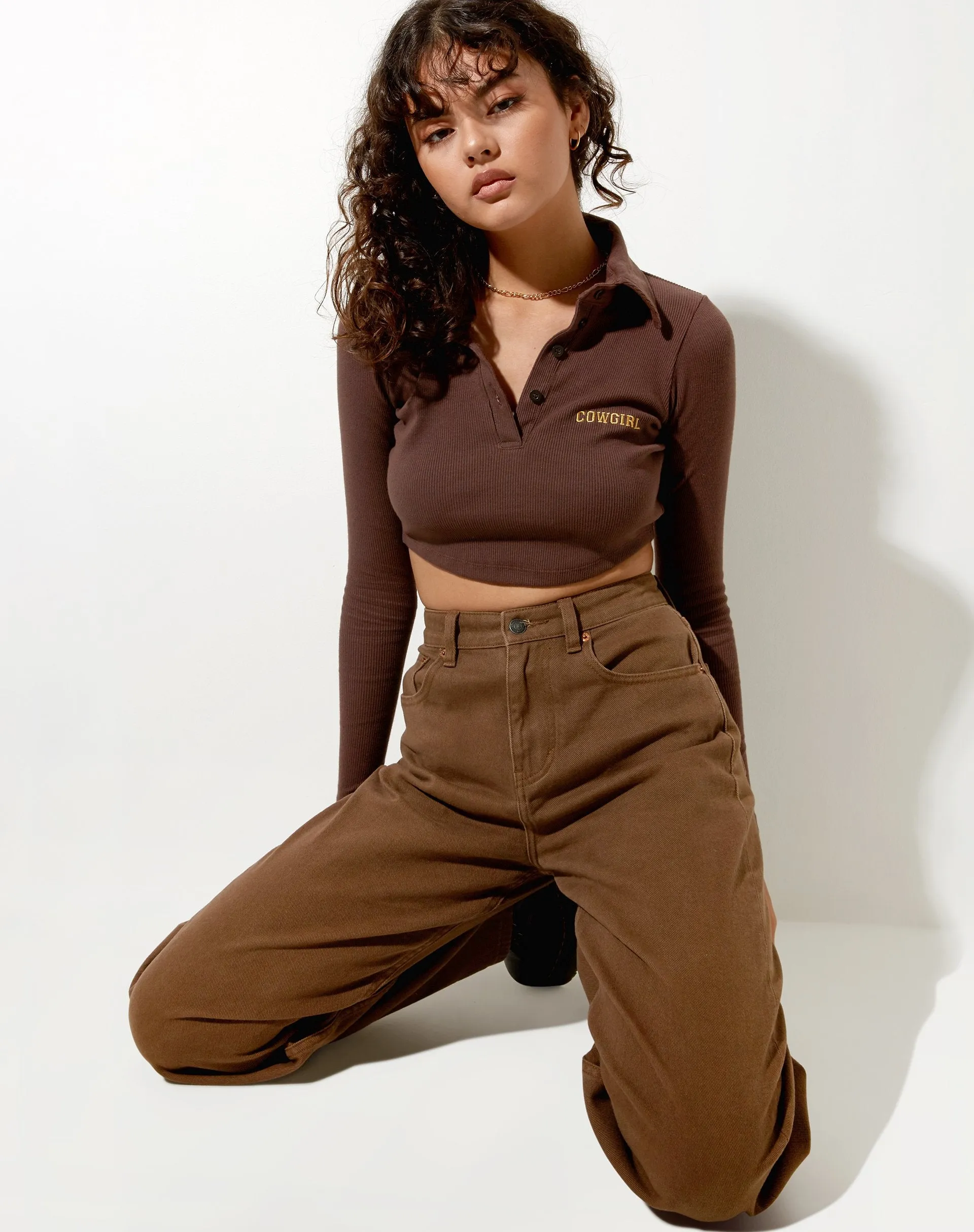 Elody Crop Top in Rib Deep Mahogany Cowgirl Embro sold by Motel Rocks product image thumbnail 3