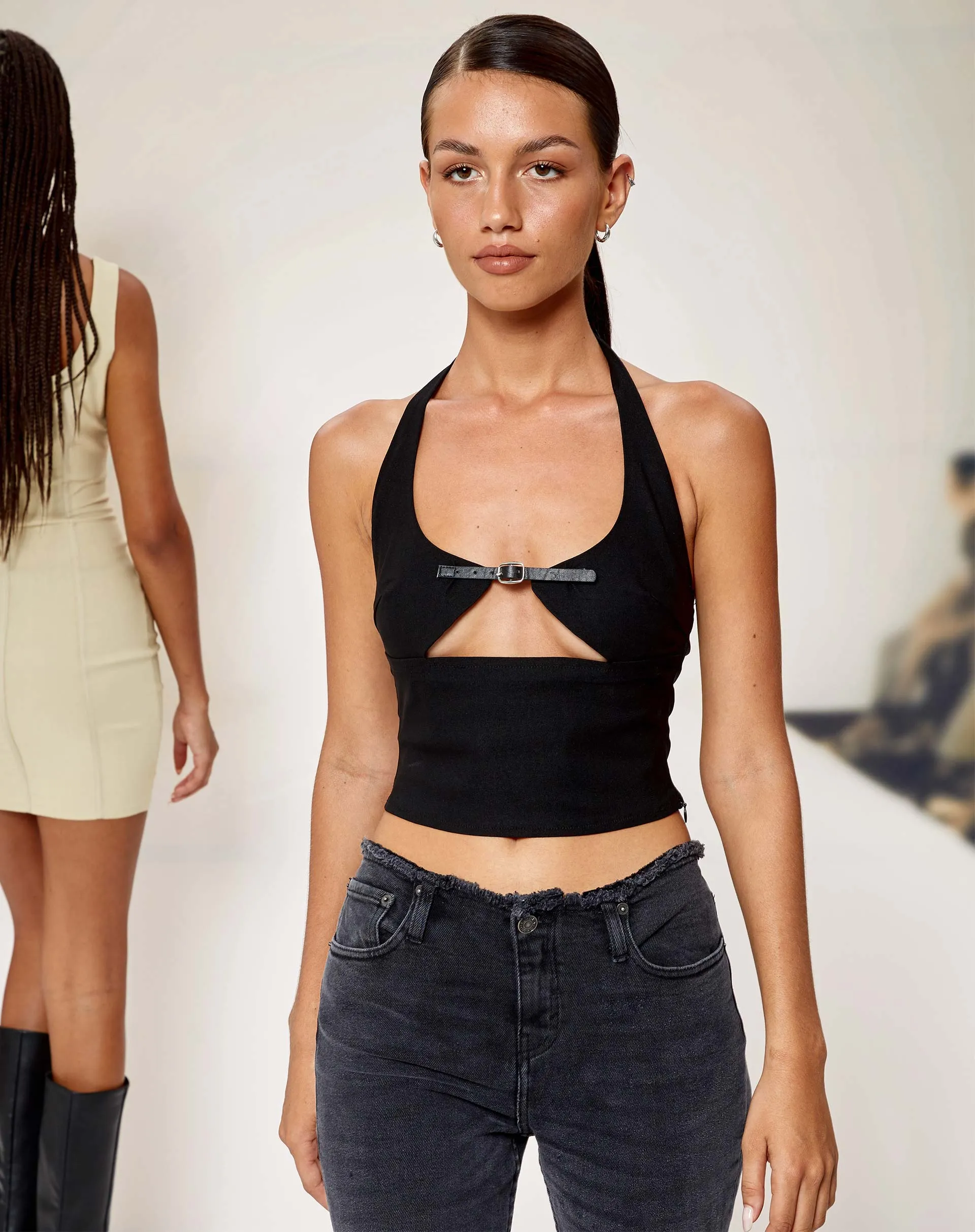 Vicauci Cut Out Top in Black sold by Motel Rocks