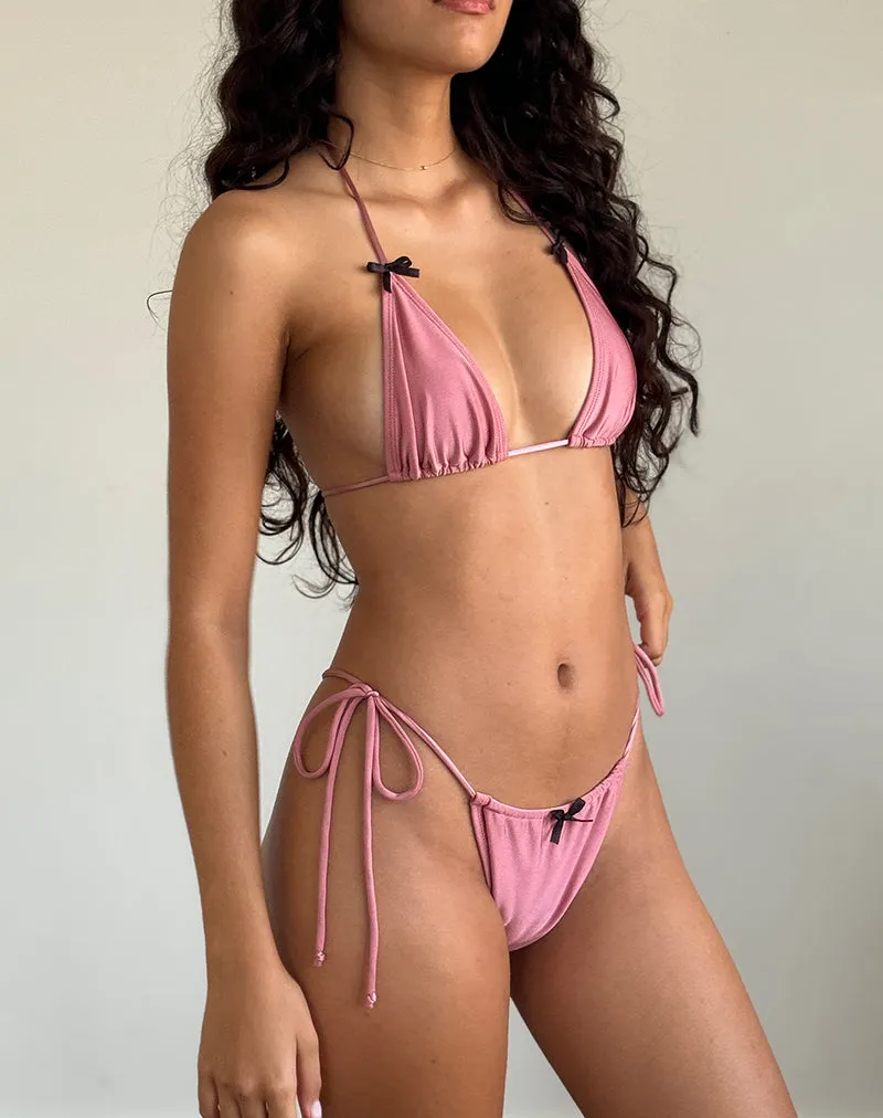 Leyna Bikini Bottom in Pink Shimmer with Black Bow sold by Motel Rocks