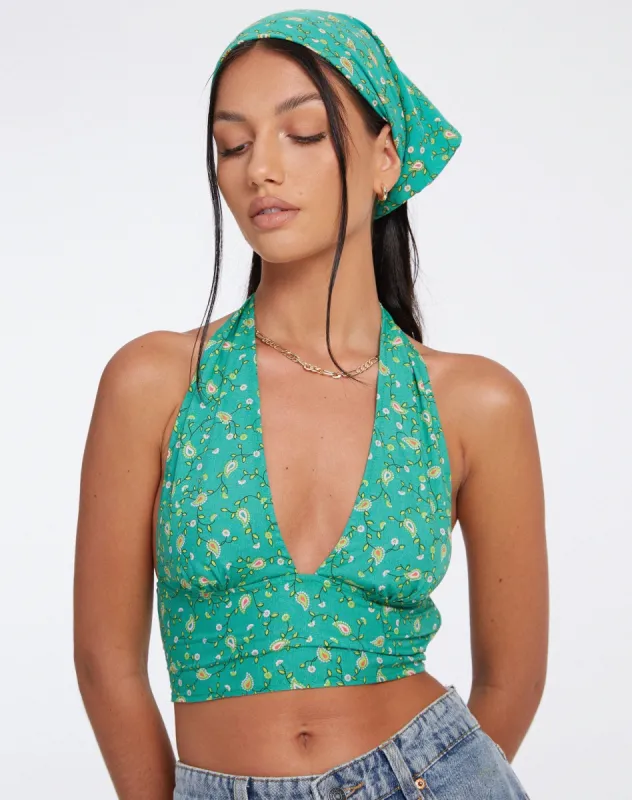 Bandana in Paisley Fun Green sold by Motel Rocks