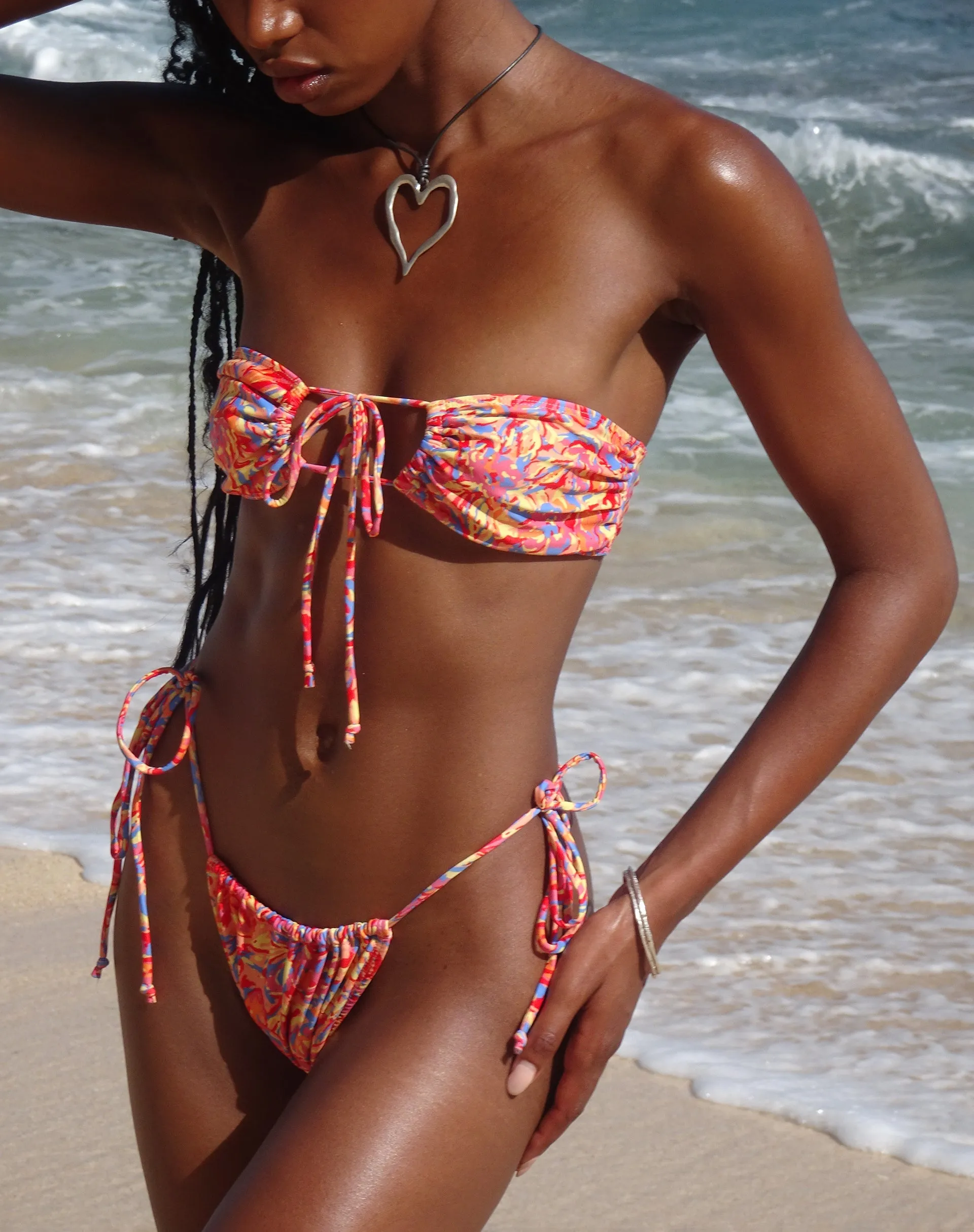 Leyna Bikini Bottom in Flower Orange sold by Motel Rocks