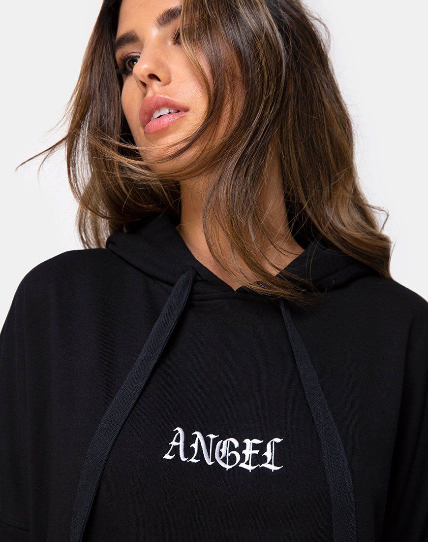Oversize Hoody in Black with Angel Embro sold by Motel Rocks product image thumbnail 5