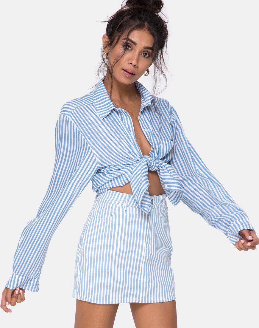 Mini Broomy Skirt in Basic Stripe Blue and White sold by Motel Rocks