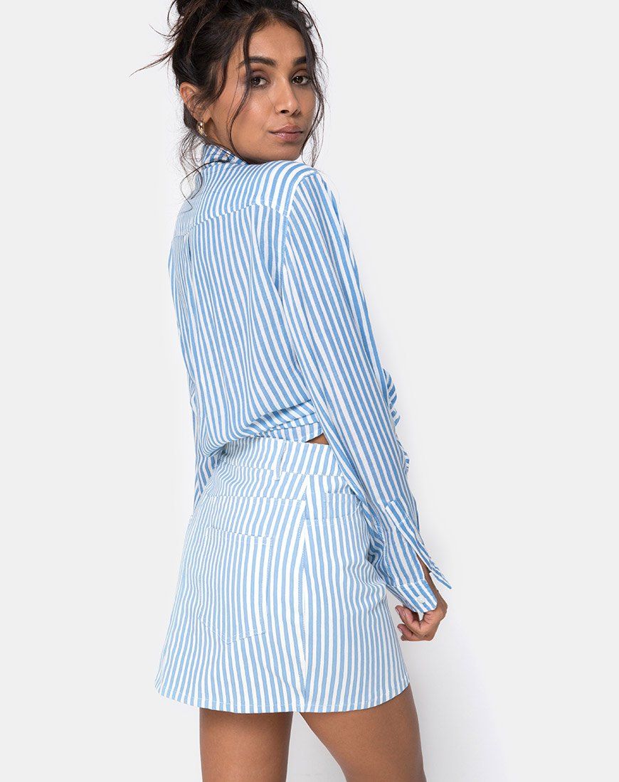 Mini Broomy Skirt in Basic Stripe Blue and White sold by Motel Rocks product image thumbnail 2
