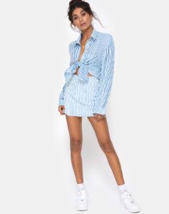 Mini Broomy Skirt in Basic Stripe Blue and White sold by Motel Rocks