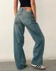 Low Rise Parallel Jeans in Vintage Blue Green sold by Motel Rocks