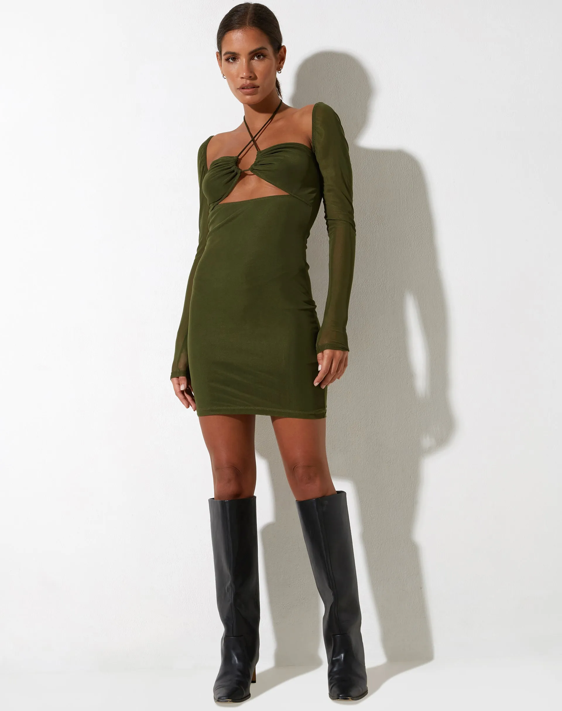 Yuvila Bodycon Dress in Mesh Khaki sold by Motel Rocks product image thumbnail 3