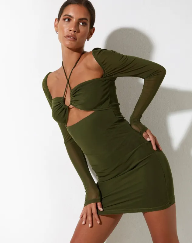 Yuvila Bodycon Dress in Mesh Khaki sold by Motel Rocks