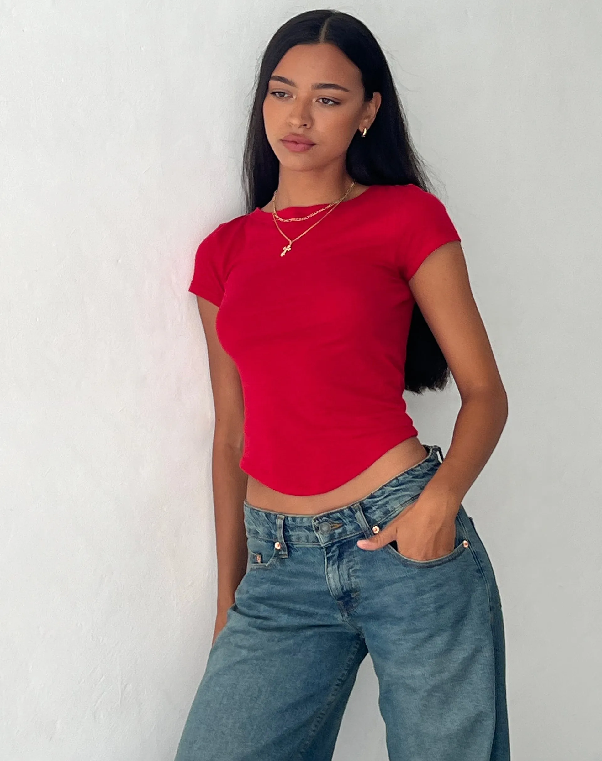 Jojes Jersey Tee in Tango Red sold by Motel Rocks
