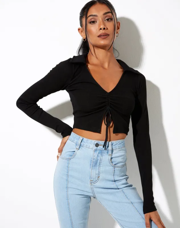 Venema Long Sleeve Top in Rib Black sold by Motel Rocks