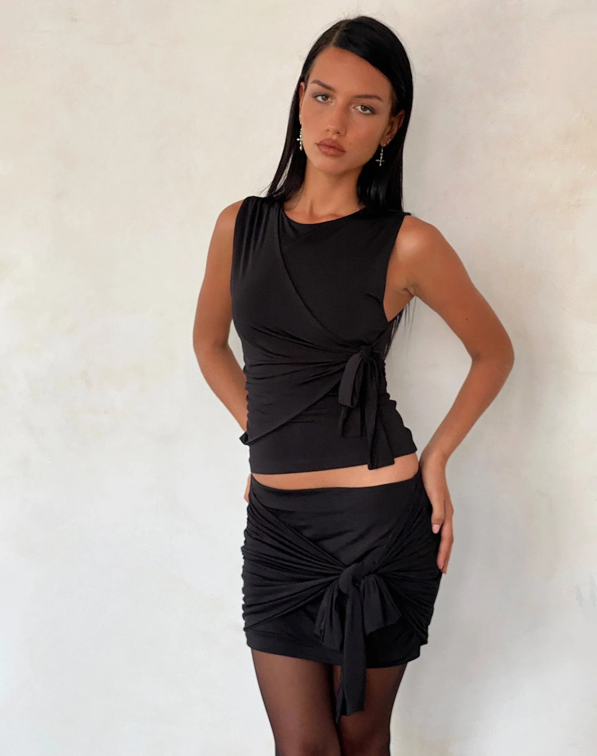 Leylani Bow Detail Top in Slinky Black sold by Motel Rocks product image thumbnail 3