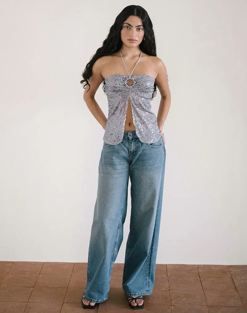 Janar Halterneck Top in Gauzy Sequin Silver sold by Motel Rocks product image thumbnail 2