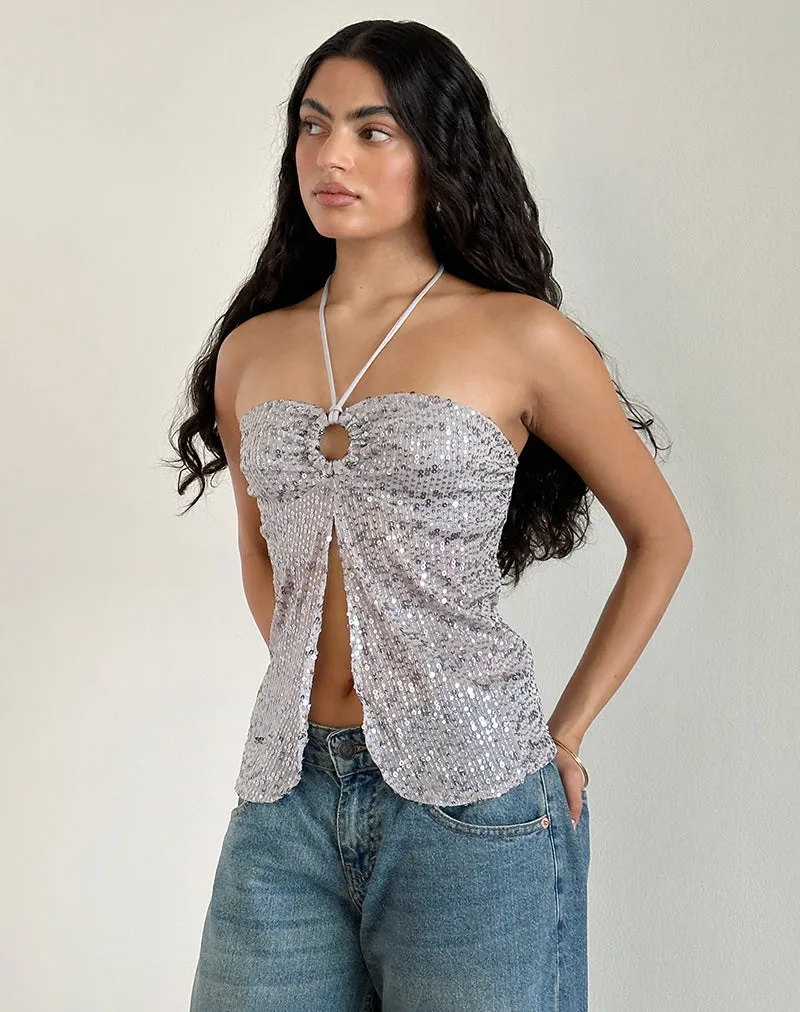 Janar Halterneck Top in Gauzy Sequin Silver sold by Motel Rocks product image thumbnail 4