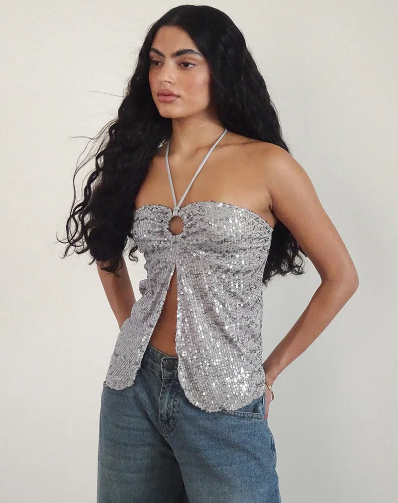 Janar Halterneck Top in Gauzy Sequin Silver sold by Motel Rocks product image thumbnail 5