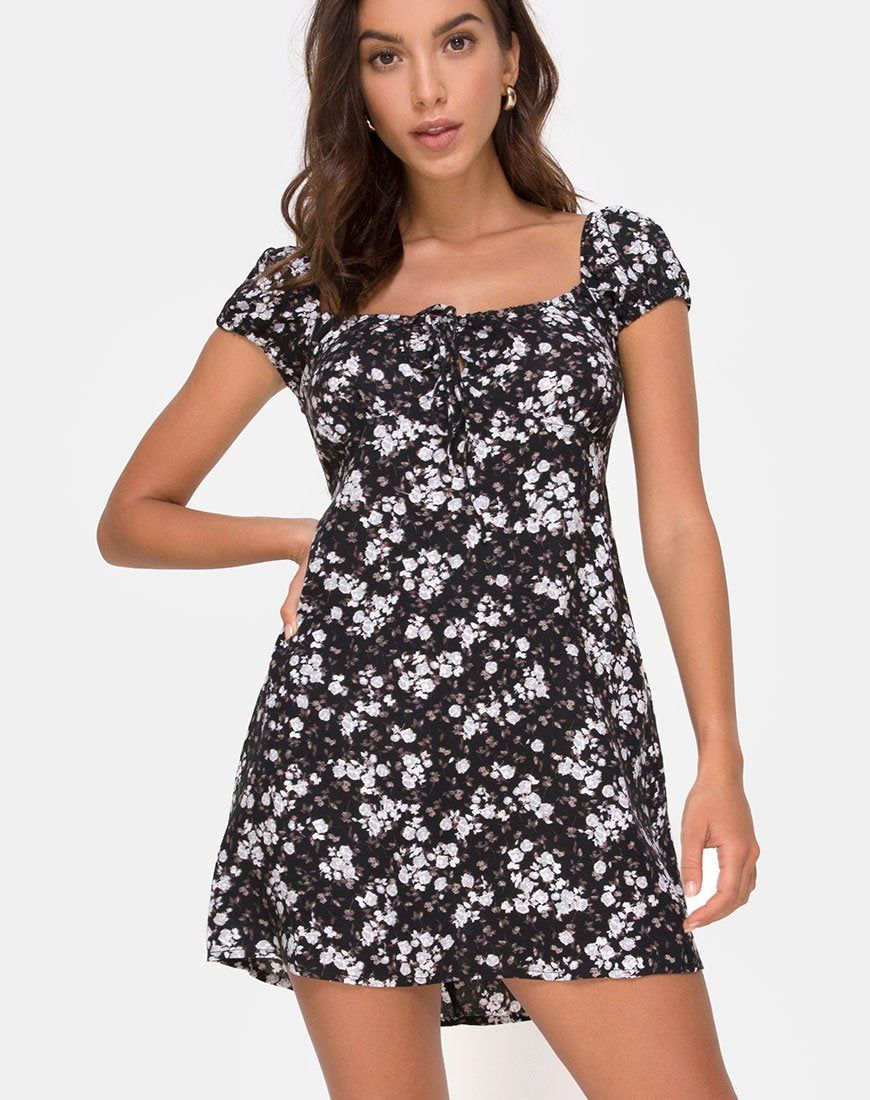 Gaval Mini Dress in Dark Wild Flower sold by Motel Rocks
