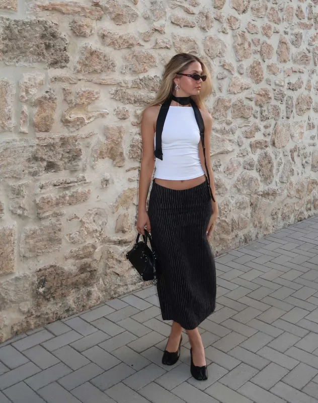 MOTEL X JACQUIE Duende Midi Skirt in Sketchy Stripe Black sold by Motel Rocks