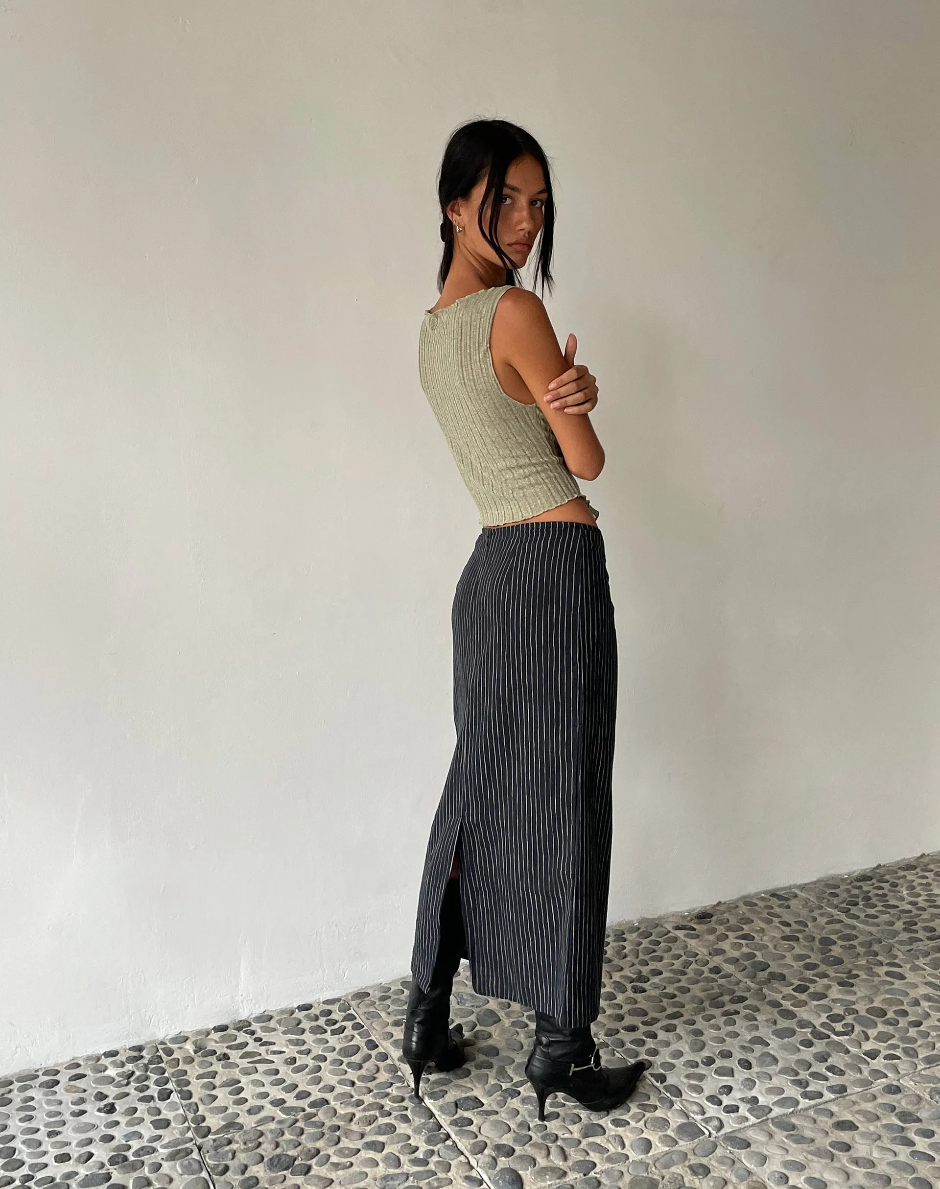 MOTEL X JACQUIE Duende Midi Skirt in Sketchy Stripe Black sold by Motel Rocks product image thumbnail 5