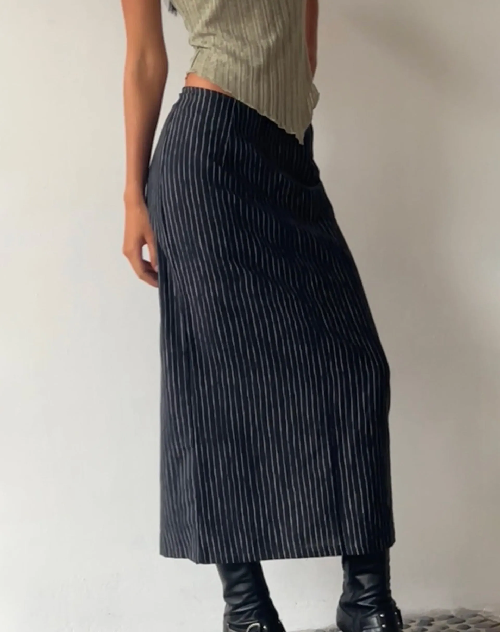 MOTEL X JACQUIE Duende Midi Skirt in Sketchy Stripe Black sold by Motel Rocks product image thumbnail 2