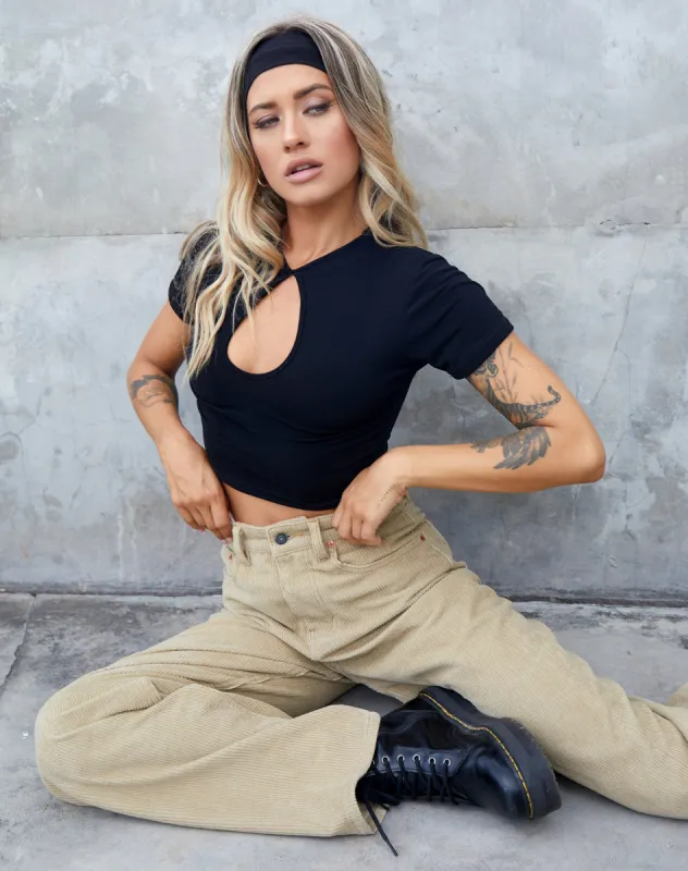 Jose Crop Top in Polycrepe Black sold by Motel Rocks