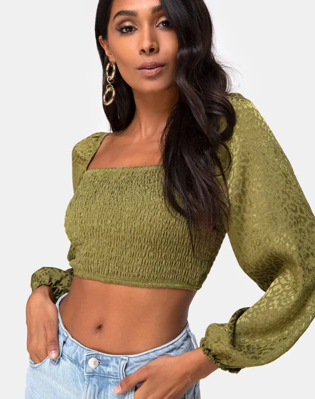 Elina Top in Satin Cheetah Khaki sold by Motel Rocks
