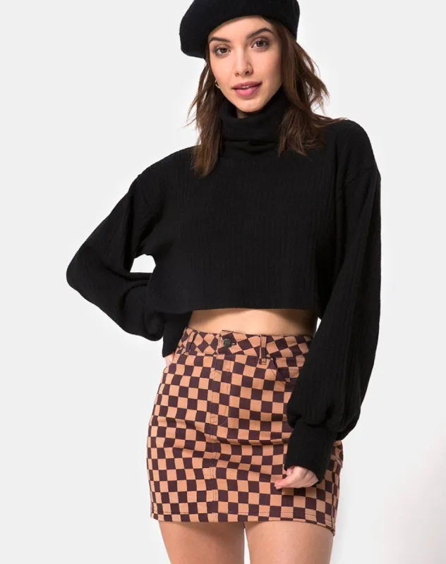 Mini broomy Skirt in Checkerboard Tan sold by Motel Rocks