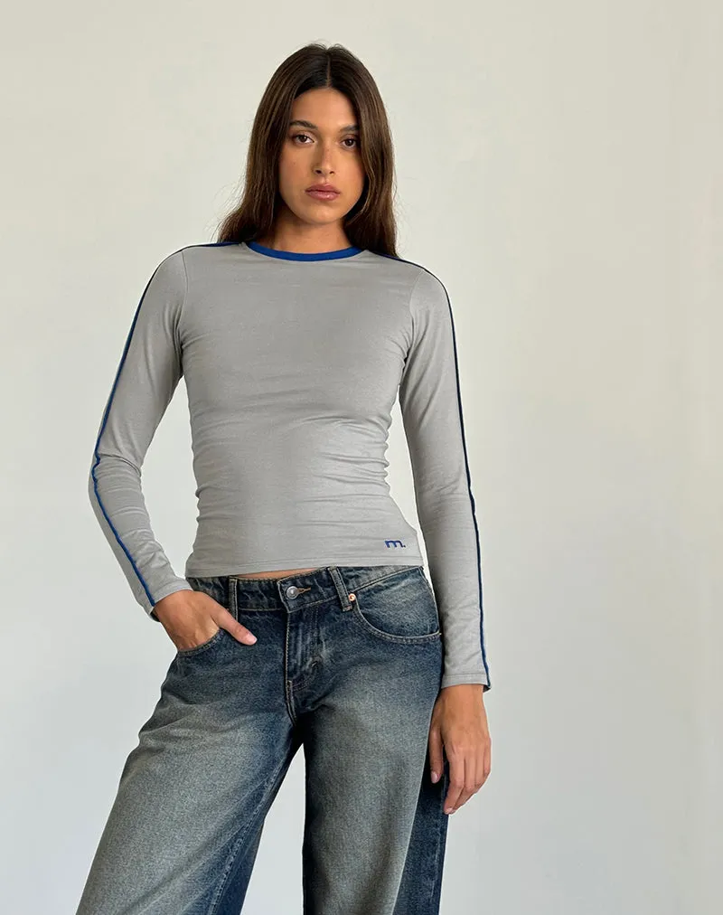 Bonija Long Sleeve Top in Grey with Cobalt Blue Piping sold by Motel Rocks product image thumbnail 3