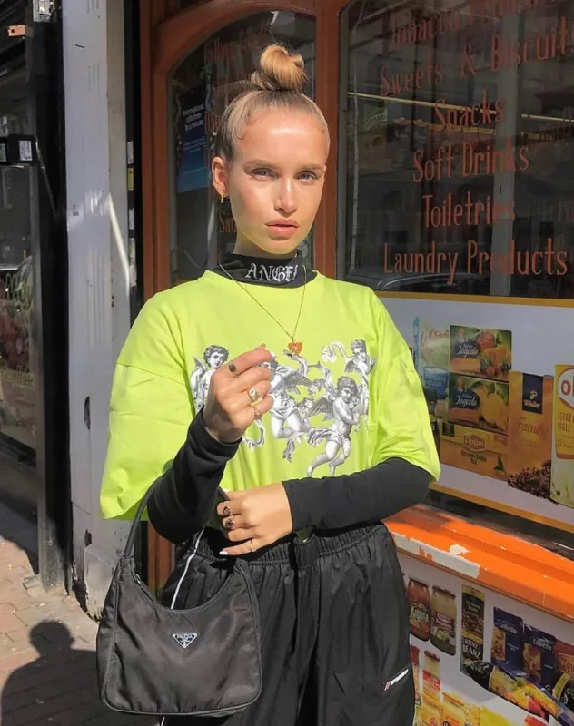 Sunny Kiss Tee in Lime with Cherub sold by Motel Rocks