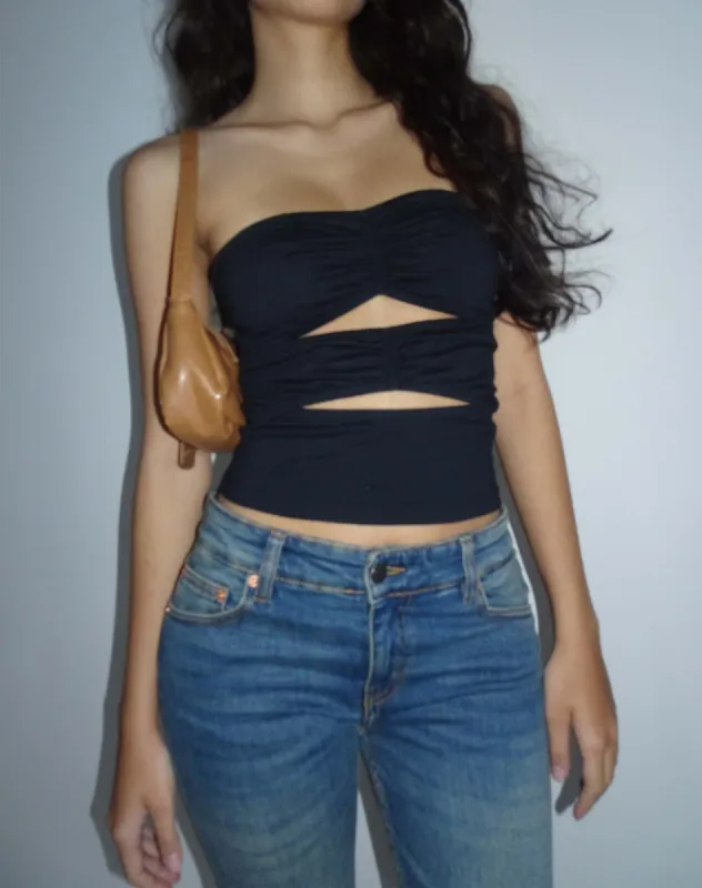 Dayu Bandeau Crop Top in Black sold by Motel Rocks