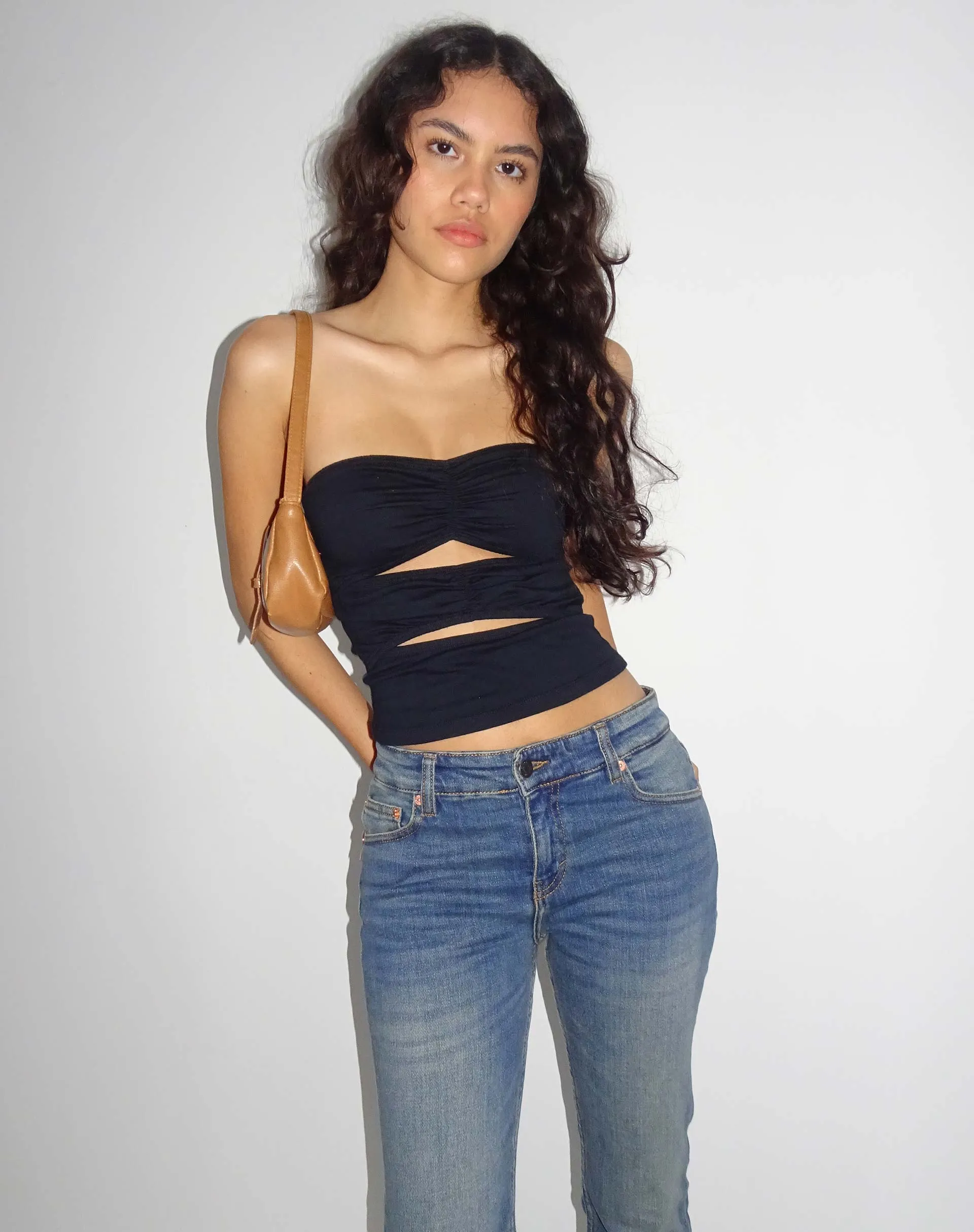 Dayu Bandeau Crop Top in Black sold by Motel Rocks product image thumbnail 2