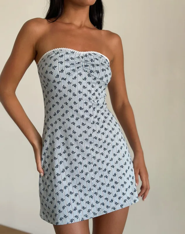 Javaya Bandeau Mini Dress in Floral Stripe sold by Motel Rocks