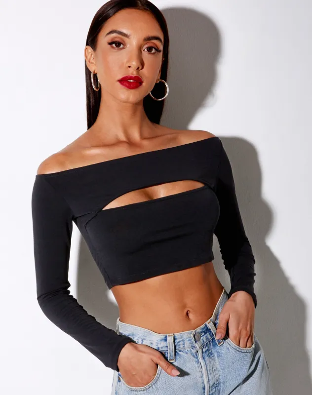 Leja Crop Top in Polycrepe Black sold by Motel Rocks