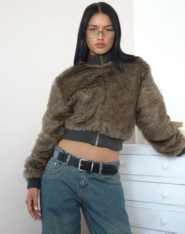 Lovina Jacket in Brown Faux Fur sold by Motel Rocks