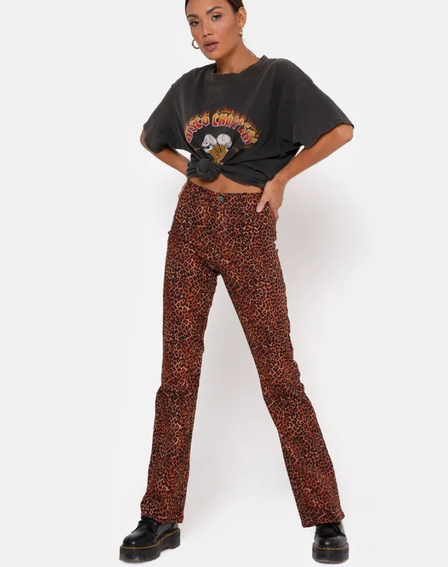 Zoven Trouser in Ditsy Leopard Orange sold by Motel Rocks