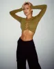 Gisy Crop Top in Lycra Khaki sold by Motel Rocks
