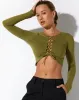 Gisy Crop Top in Lycra Khaki sold by Motel Rocks